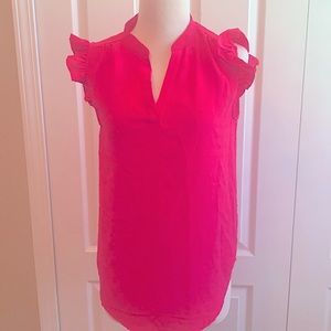 Women’s Casual Blouse, Fuchsia,Small, with High Open Front Neck.